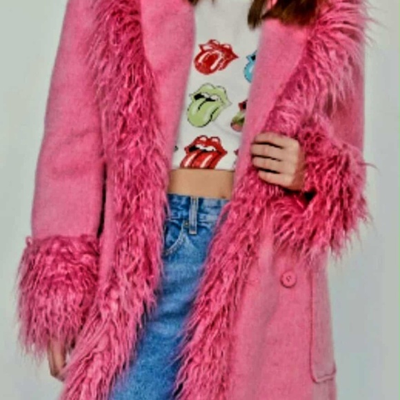 Pink Penny Lane Coat from Nasty Gal! Faux Shearling Fur Trim Wool. NWT 0 Petite - Picture 12 of 12